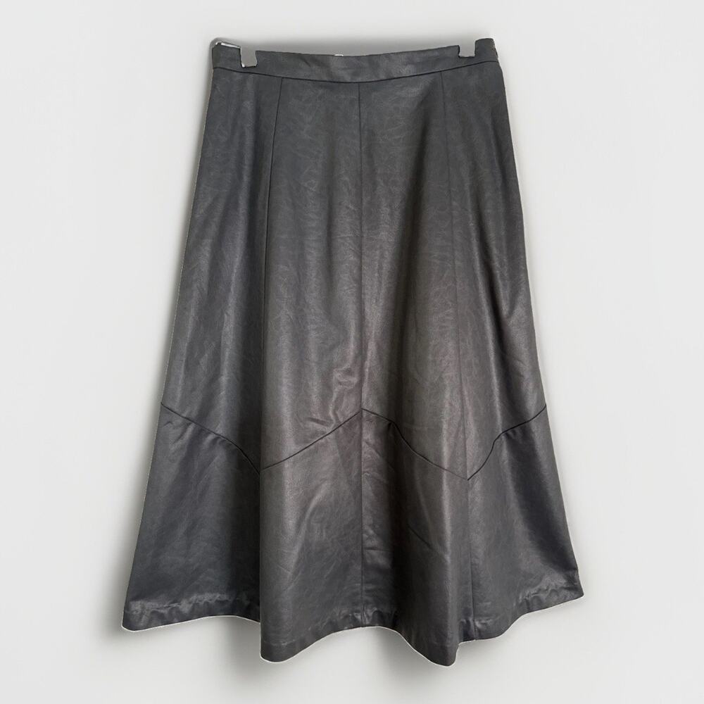 Vintage 80s Pierre Lamonte Metallic Grey Midi Skirt - Made in USA - Size 12